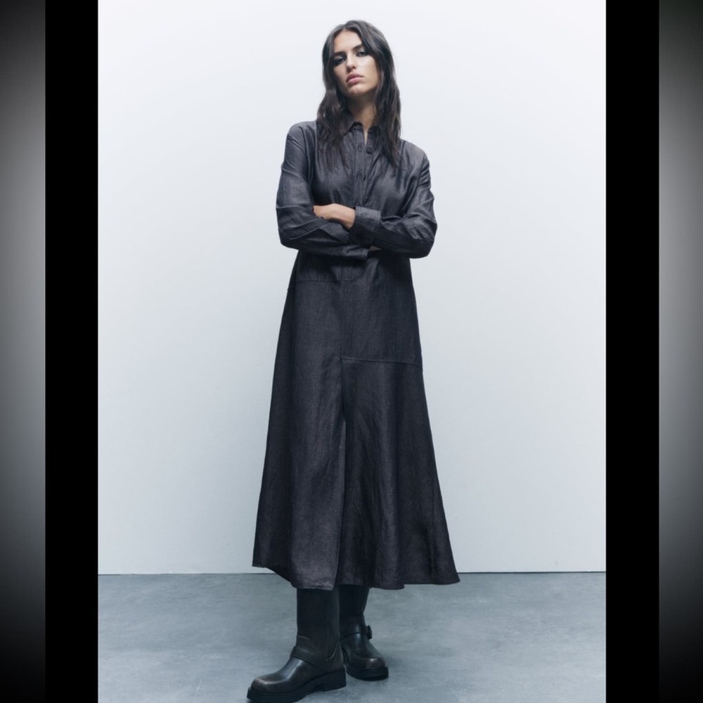 ZARA LINEN BLEND SHIRT DRESS ZW COLLECTION - SIZE S - BRAND NEW WITH TAG - Picture 10 of 13
